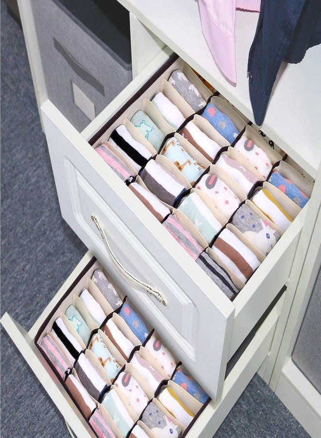 DIKPUL GROUP DIKPUL 24 Cell Sock Underwear Organizer, Collapsible Drawer Divider, Closet Cabinet Storage, Wardrobe Organiser Storage Box for Storing Socks, Lingerie, Underwear, Clothes, Ties, Belts (CREAM) Pack 2. - Image 4